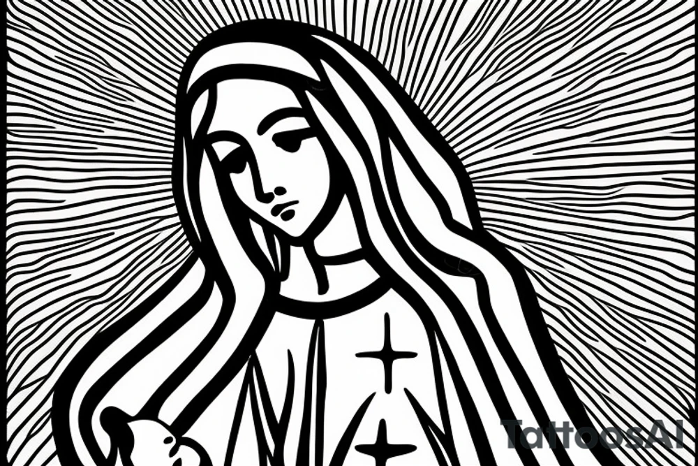 virgin mary with sun rays behind her for someone who doesn't practice religion tattoo idea
