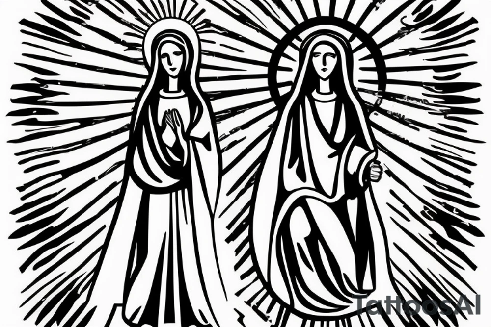 virgin mary with sun rays behind her for someone who doesn't practice religion tattoo idea