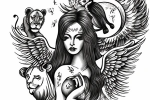 Guardian Angel Protecting two lion cubs tattoo idea