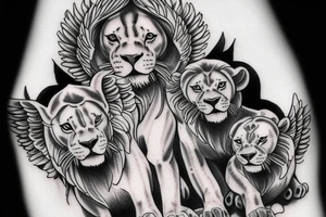 Guardian Angel Protecting two lion cubs tattoo idea