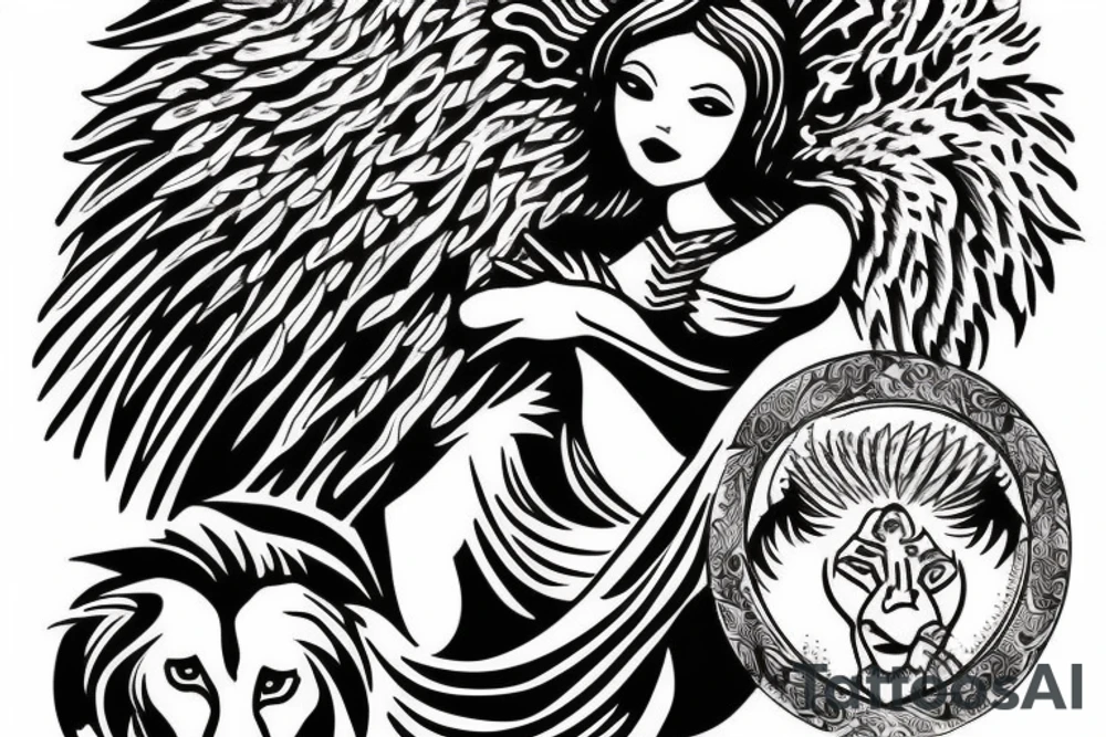 Guardian Angel Protecting two lion cubs tattoo idea