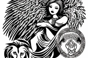 Guardian Angel Protecting two lion cubs tattoo idea