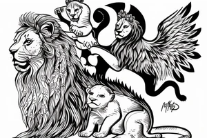 Guardian Angel Protecting two lion cubs tattoo idea