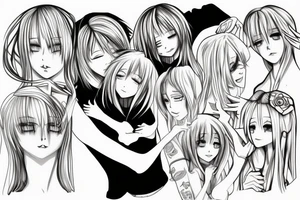Skinny blonde boy hugs anime girl tattoo idea