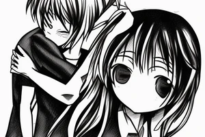 Skinny blonde boy hugs anime girl tattoo idea