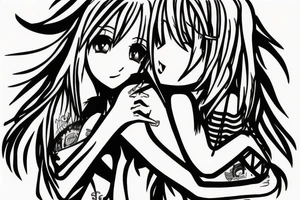Skinny blonde boy hugs anime girl tattoo idea