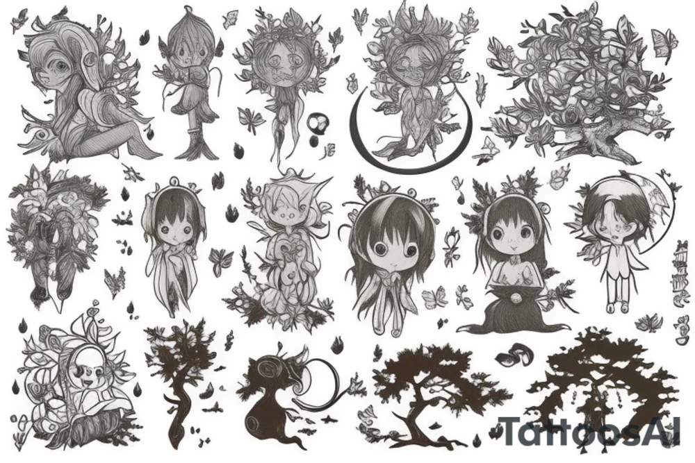 Forest sprite's sitting on tree of life tattoo idea