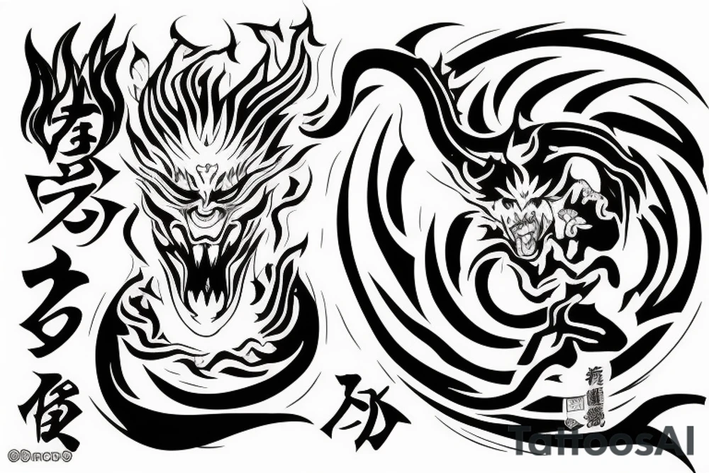 Japanese demon with fire aura in tattoo idea