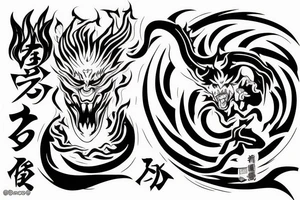 Japanese demon with fire aura in tattoo idea