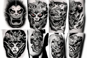 Japanese demon with fire aura in tattoo idea