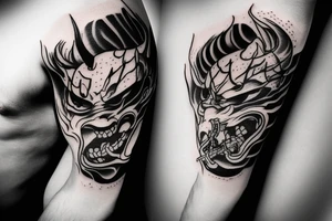 Japanese demon with fire aura in tattoo idea