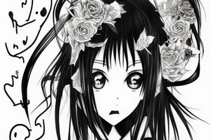 A strange anime girl dressed in black clothes with loose hair and seductive eyes tattoo idea