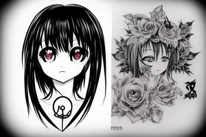 A strange anime girl dressed in black clothes with loose hair and seductive eyes tattoo idea