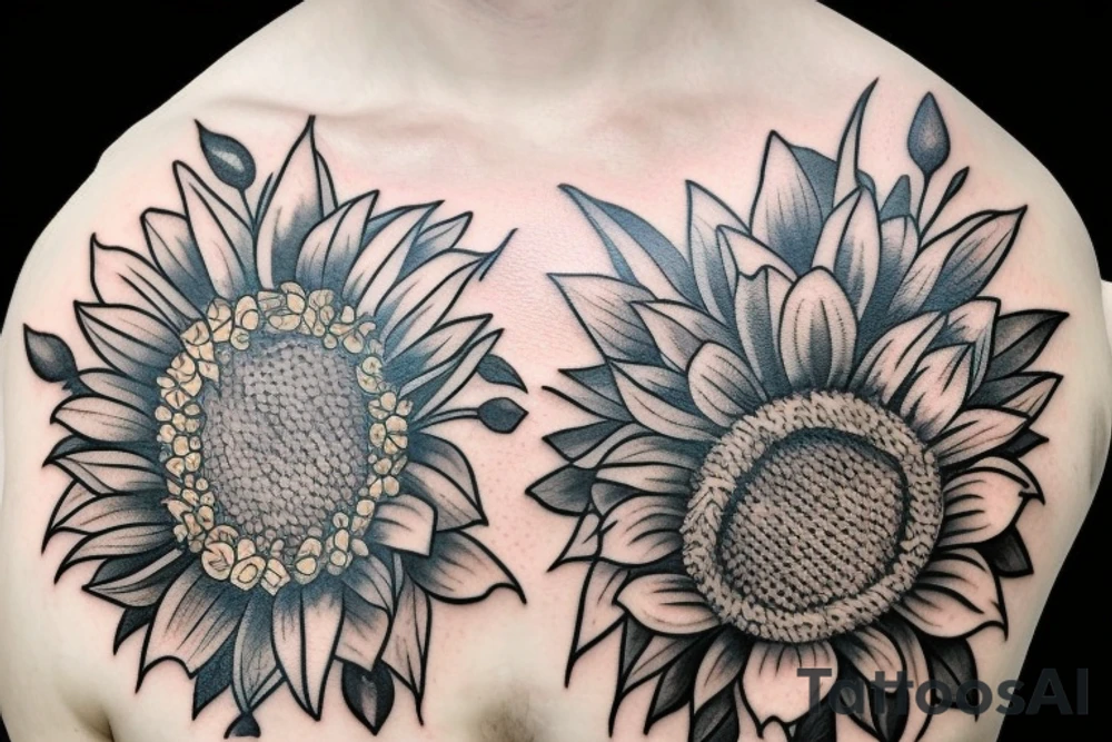 Spider in Roman outfit with sunflowers tattoo idea