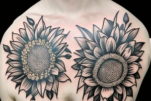 Spider in Roman outfit with sunflowers tattoo idea