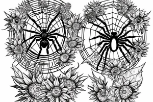 Spider in Roman outfit with sunflowers tattoo idea