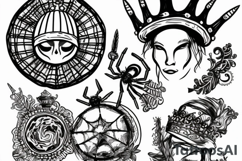 spider wearing a roman crown tattoo idea
