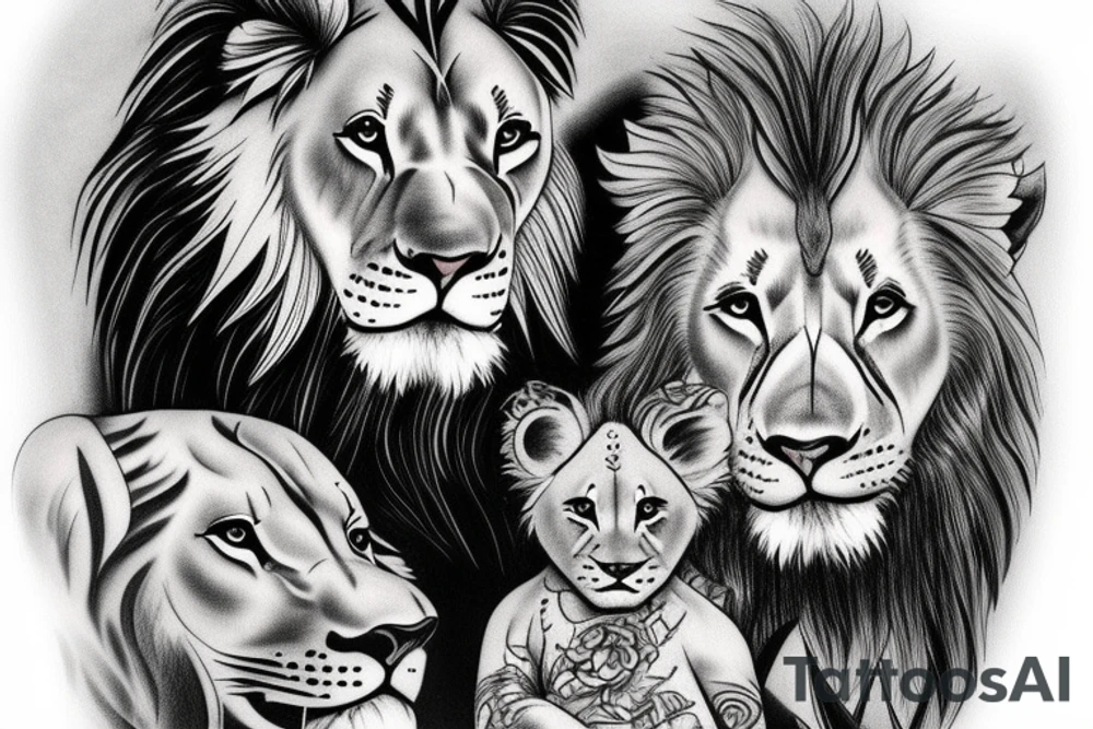 lion with 2 cubs tattoo idea