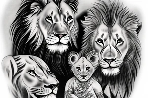 lion with 2 cubs tattoo idea