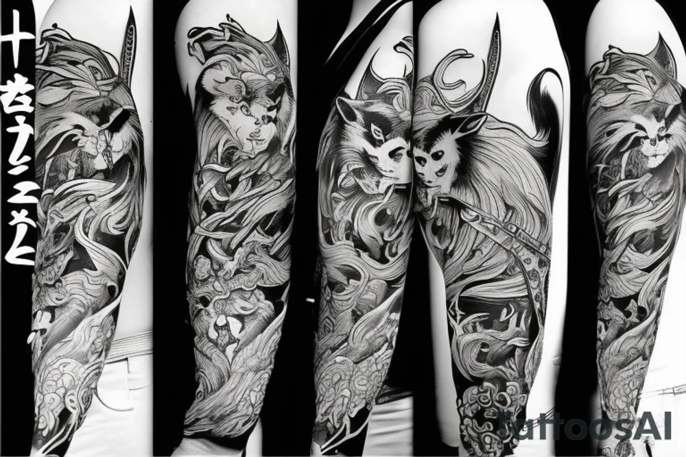 samurai and wolf mixed tattoo idea