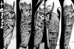 samurai and wolf mixed tattoo idea