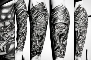 samurai and wolf mixed tattoo idea