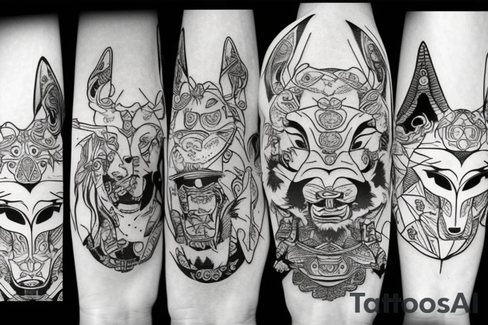 samurai with wolf tattoo idea