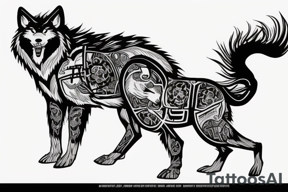 samurai with wolf tattoo idea