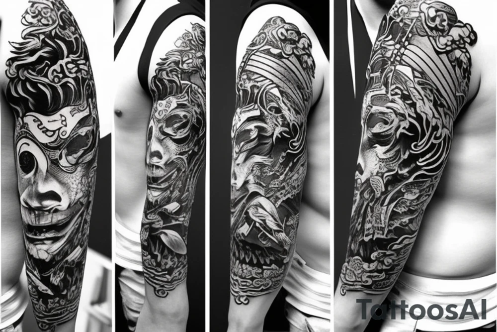 samurai in wolf head tattoo idea