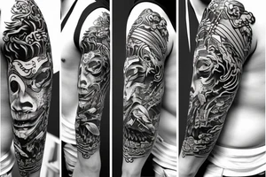 samurai in wolf head tattoo idea