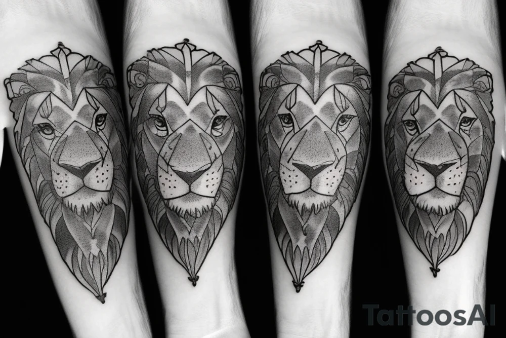 Lion father with three children tattoo idea