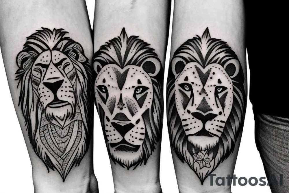 Lion father with three children tattoo idea