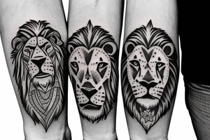 Lion father with three children tattoo idea