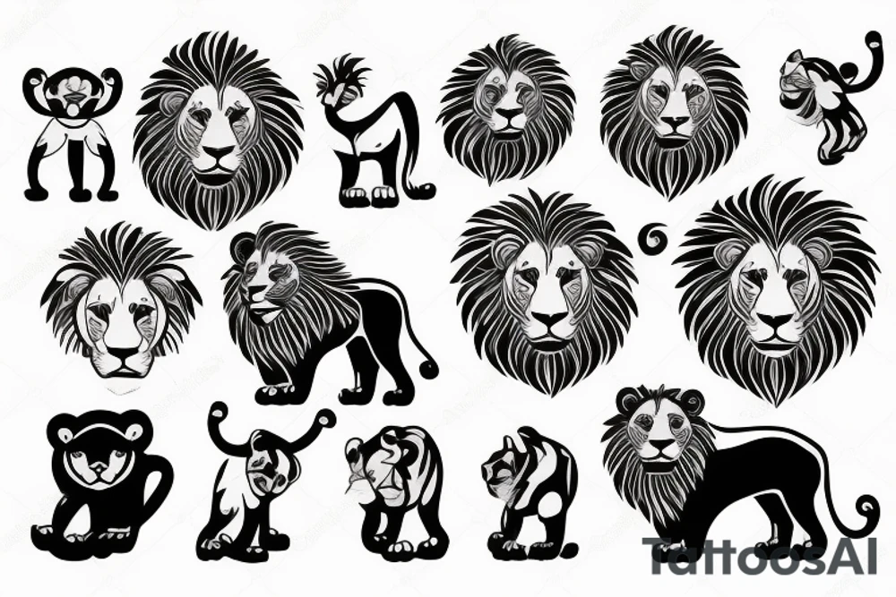 Lion father with children tattoo idea