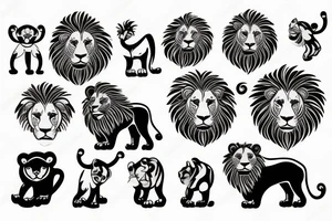 Lion father with children tattoo idea