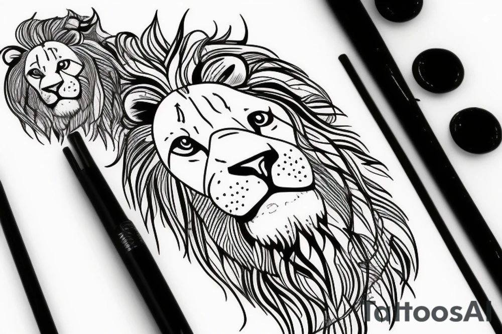 Lion father with children tattoo idea
