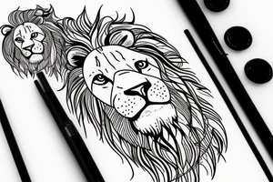Lion father with children tattoo idea