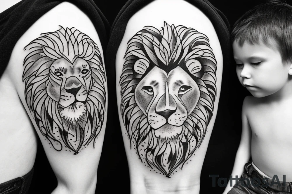 Lion with children tattoo idea