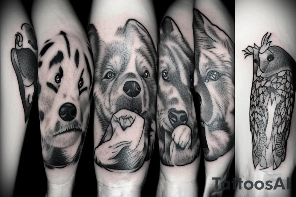 Animal father with three children tattoo idea