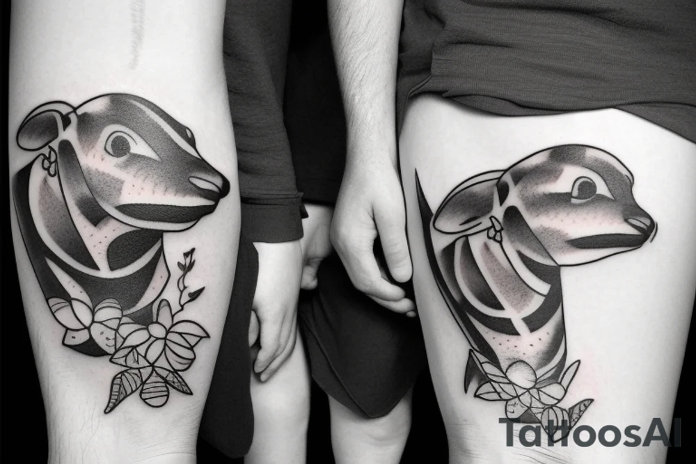 Animal father with three children tattoo idea