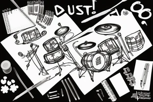 Staffordshire dog playing drums tattoo idea