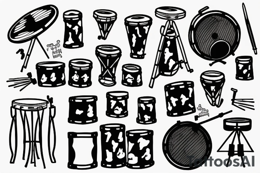 Staffordshire dog playing drums tattoo idea