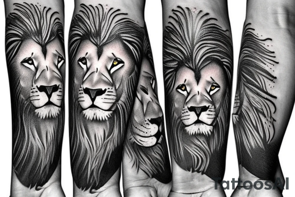 I‘d like to have a realistic lion with a clock an some nature around tattoo idea