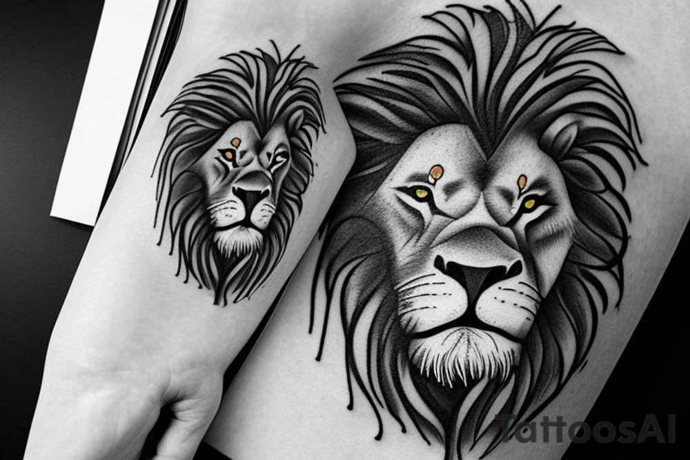 I‘d like to have a realistic lion with a clock an some nature around tattoo idea
