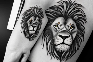 I‘d like to have a realistic lion with a clock an some nature around tattoo idea