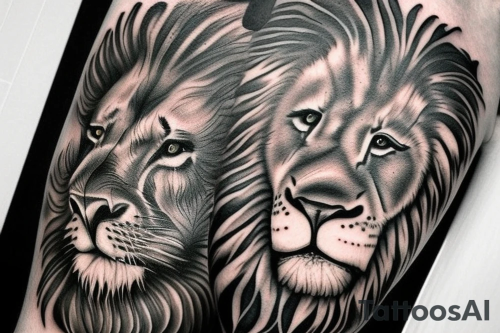 I‘d like to have a realistic lion with a clock an some nature around tattoo idea