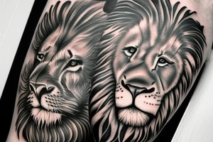 I‘d like to have a realistic lion with a clock an some nature around tattoo idea