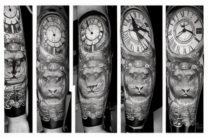 A lion with a clock in his eyes tattoo idea