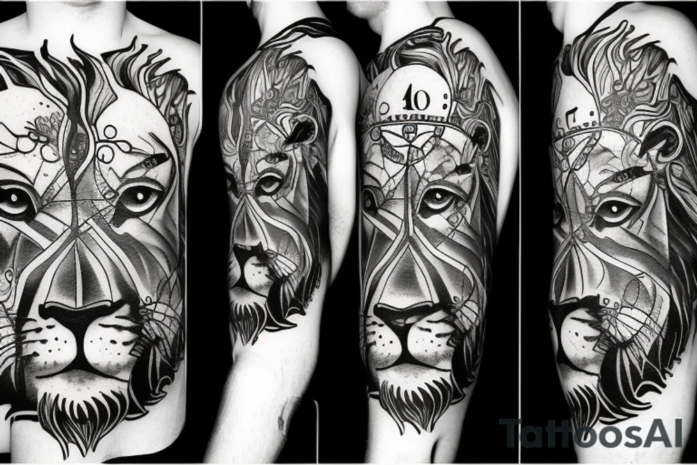 A lion with a clock in his eyes tattoo idea