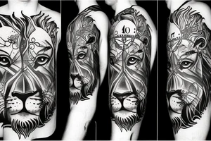 A lion with a clock in his eyes tattoo idea